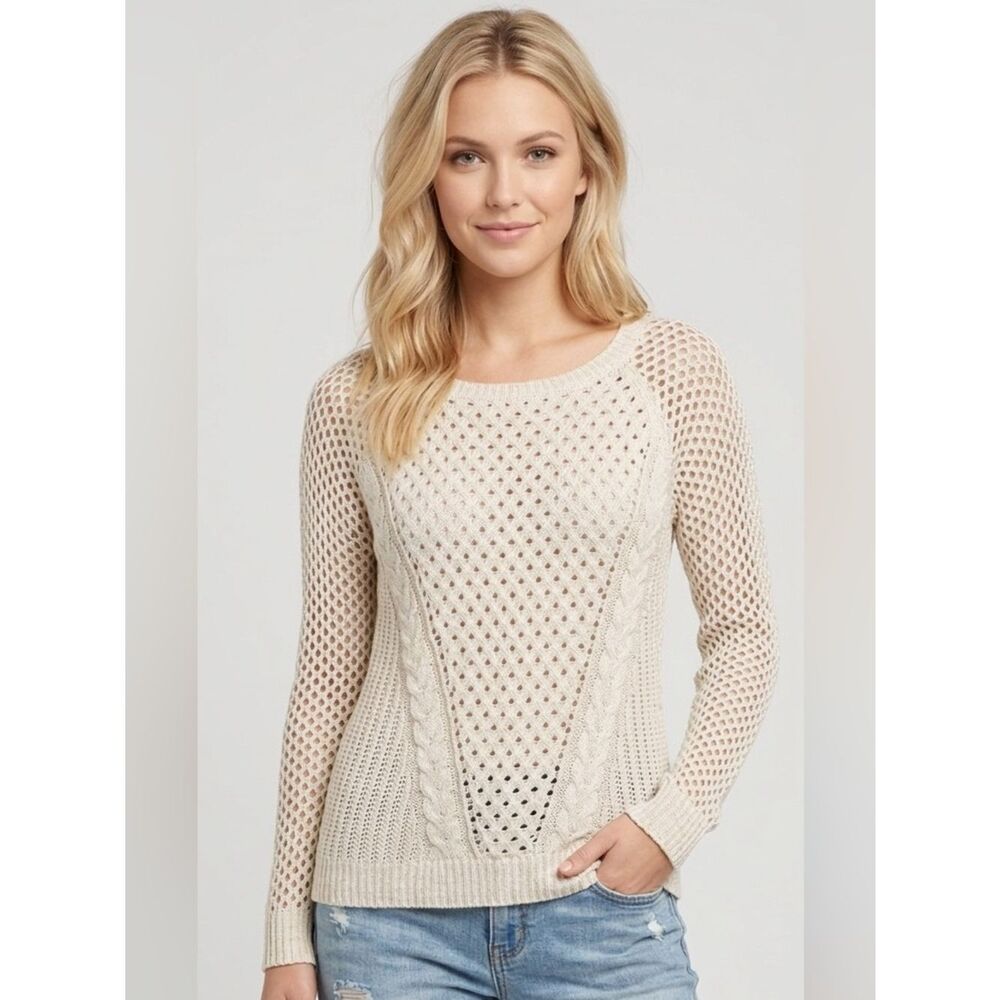 Boho Cream Open Knit Crochet Top Women’s Pullover Lightweight Top Small